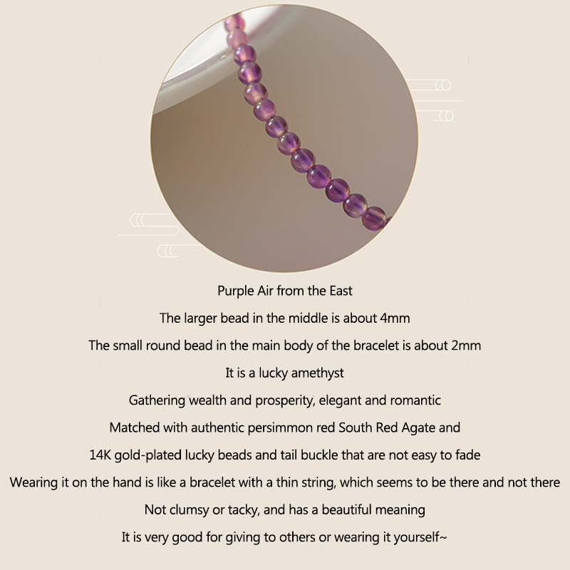 Wear FengShui 2mm Ultra-Thin Beads Natural Amethyst 14k Gold Plated Copper Inner Peace Meditation Bracelet