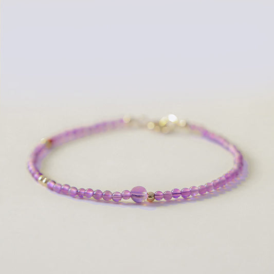 Wear FengShui 2mm Ultra-Thin Beads Natural Amethyst 14k Gold Plated Copper Inner Peace Meditation Bracelet