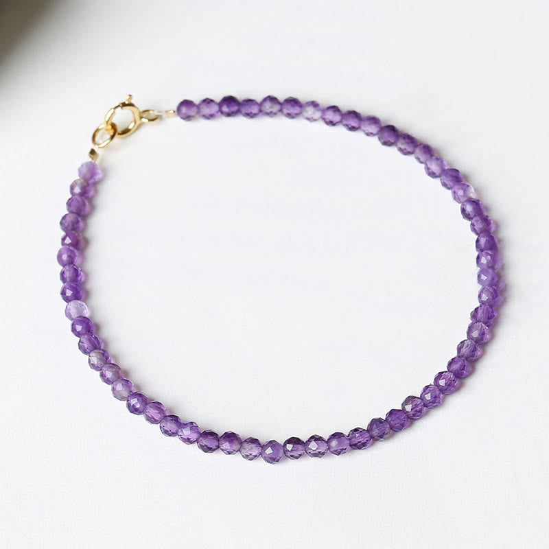 Wear FengShui 3mm Natural Amethyst Ultra-thin Beads 14k Gold Plated Copper Spiritual Awareness Bracelet