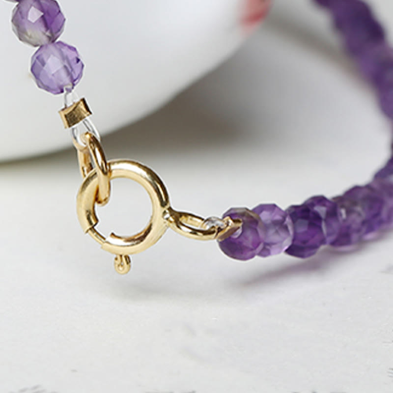 Wear FengShui 3mm Natural Amethyst Ultra-thin Beads 14k Gold Plated Copper Spiritual Awareness Bracelet