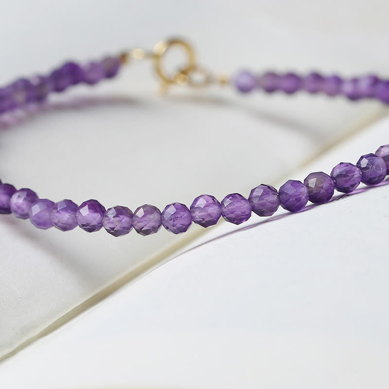 Wear FengShui 3mm Natural Amethyst Ultra-thin Beads 14k Gold Plated Copper Spiritual Awareness Bracelet