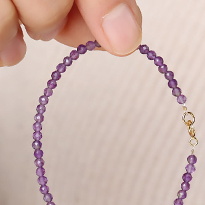 Wear FengShui 3mm Natural Amethyst Ultra-thin Beads 14k Gold Plated Copper Spiritual Awareness Bracelet