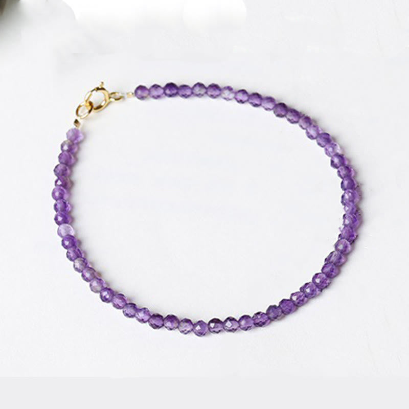 Wear FengShui 3mm Natural Amethyst Ultra-thin Beads 14k Gold Plated Copper Spiritual Awareness Bracelet