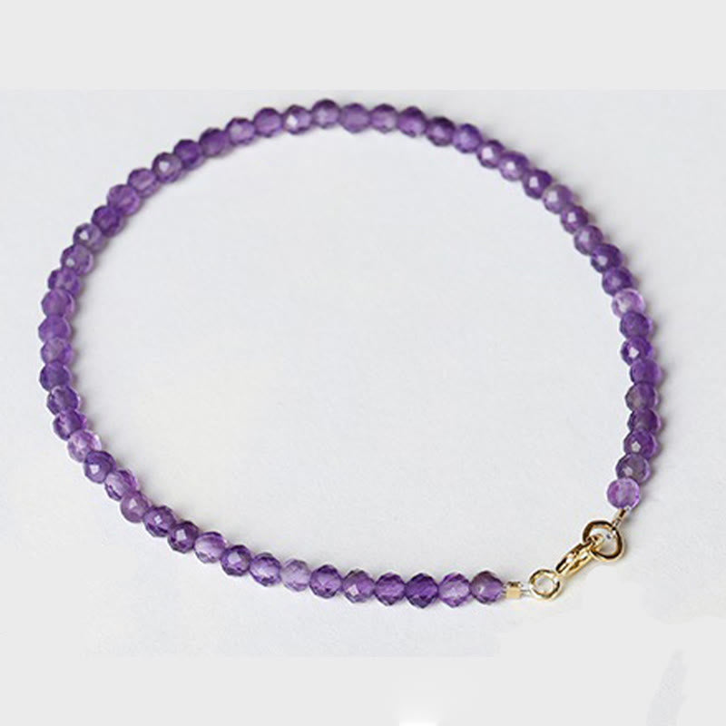 Wear FengShui 3mm Natural Amethyst Ultra-thin Beads 14k Gold Plated Copper Spiritual Awareness Bracelet