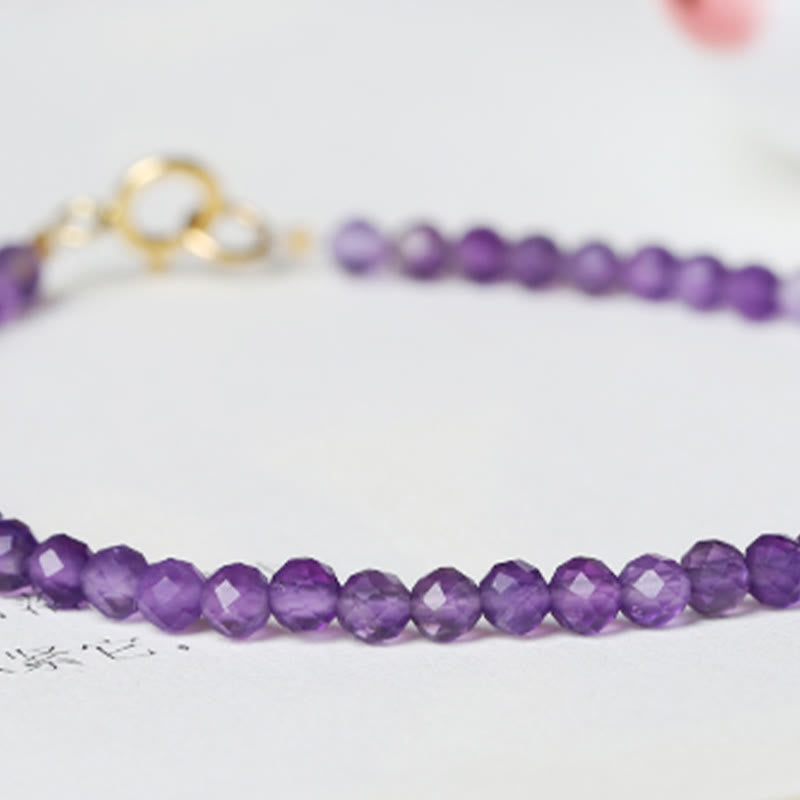 Wear FengShui 3mm Natural Amethyst Ultra-thin Beads 14k Gold Plated Copper Spiritual Awareness Bracelet