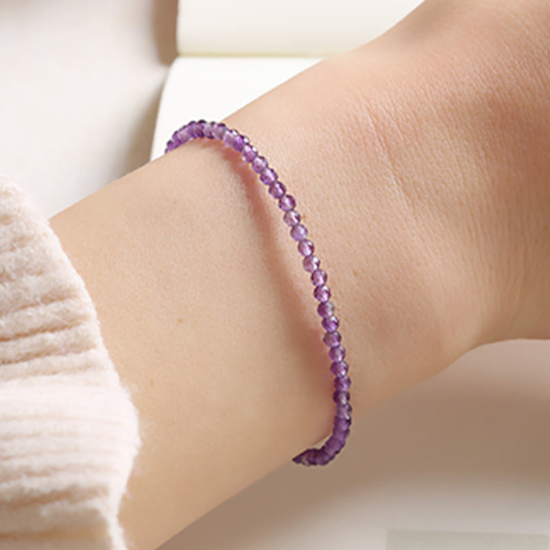 Wear FengShui 3mm Natural Amethyst Ultra-thin Beads 14k Gold Plated Copper Spiritual Awareness Bracelet