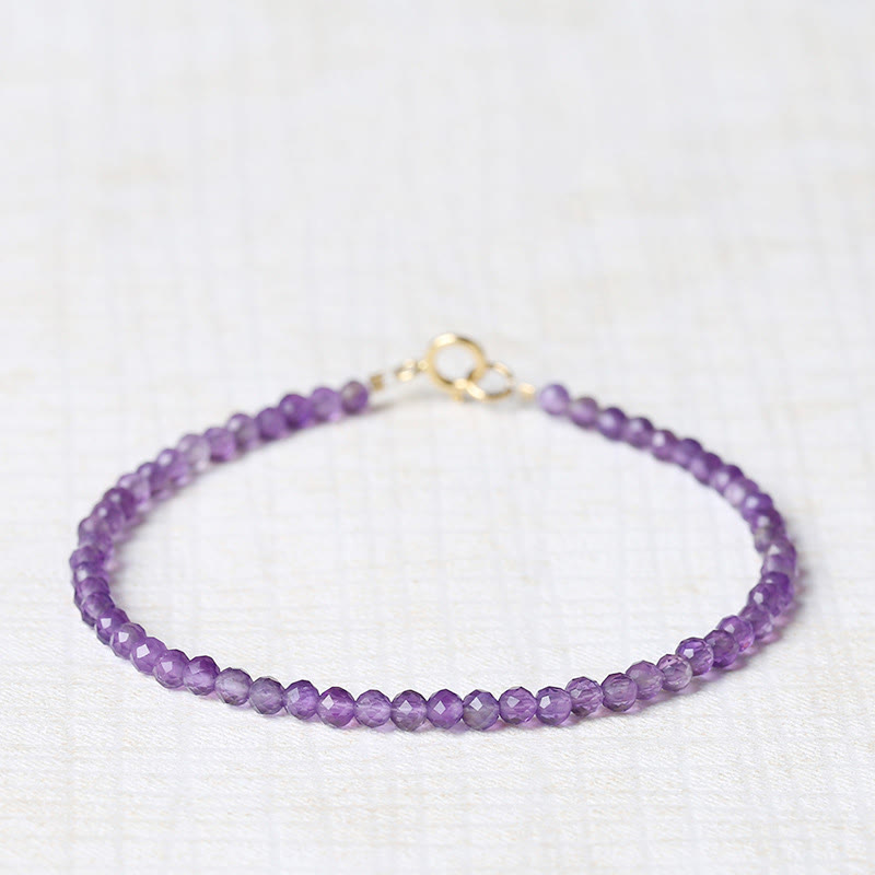 Wear FengShui 3mm Natural Amethyst Ultra-thin Beads 14k Gold Plated Copper Spiritual Awareness Bracelet