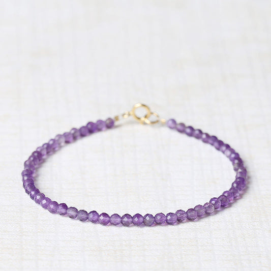 Wear FengShui 3mm Natural Amethyst Ultra-thin Beads 14k Gold Plated Copper Spiritual Awareness Bracelet