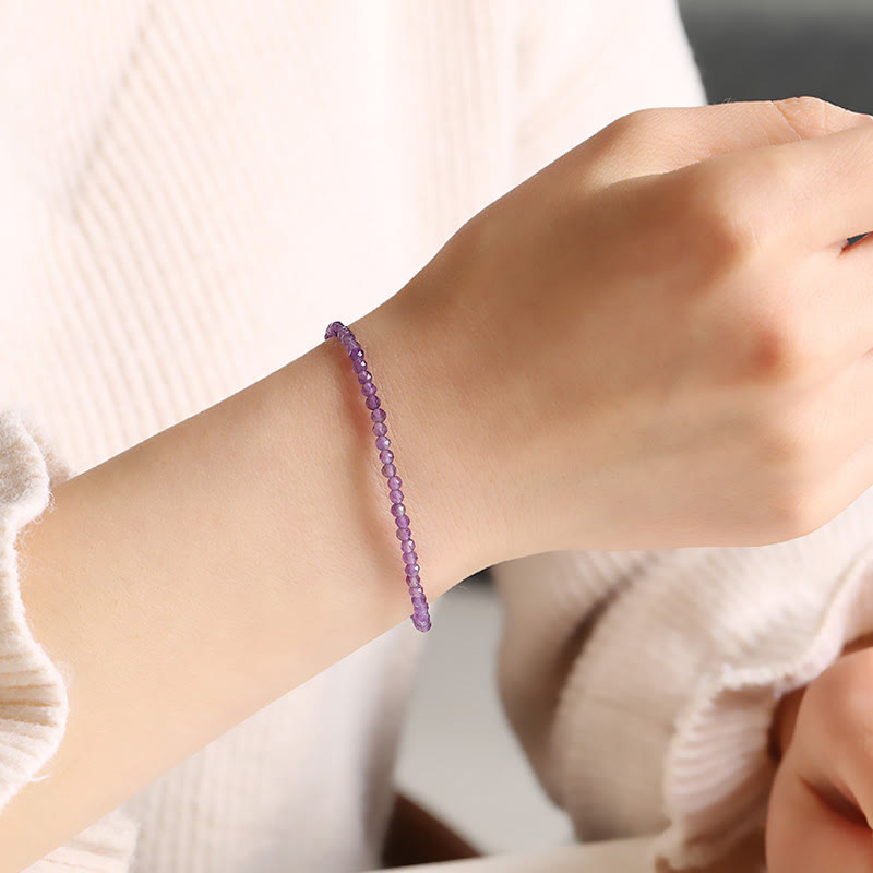 Wear FengShui 3mm Natural Amethyst Ultra-thin Beads 14k Gold Plated Copper Spiritual Awareness Bracelet
