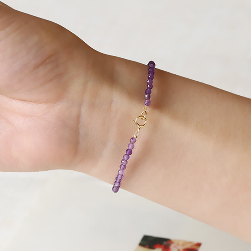 Wear FengShui 3mm Natural Amethyst Ultra-thin Beads 14k Gold Plated Copper Spiritual Awareness Bracelet