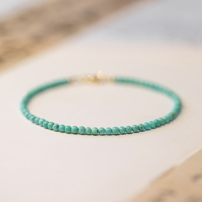 Wear FengShui 2mm Turquoise Ultra-thin Beads 14k Gold Plated Copper Wisdom Bracelet