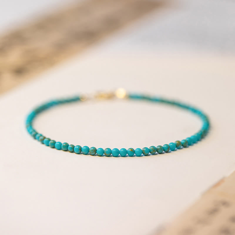 Wear FengShui 2mm Turquoise Ultra-thin Beads 14k Gold Plated Copper Wisdom Bracelet