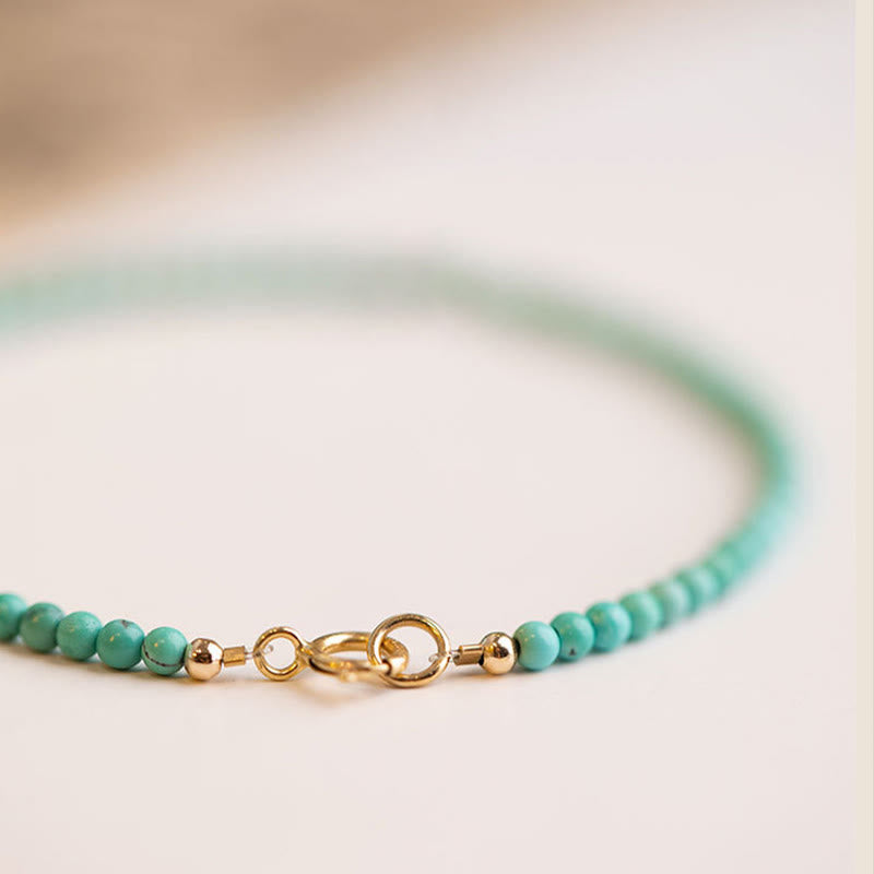 Wear FengShui 2mm Turquoise Ultra-thin Beads 14k Gold Plated Copper Wisdom Bracelet