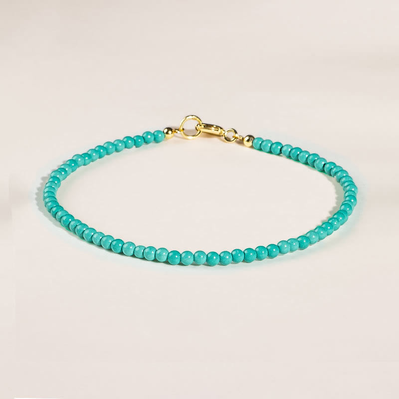 Wear FengShui 2mm Turquoise Ultra-thin Beads 14k Gold Plated Copper Wisdom Bracelet
