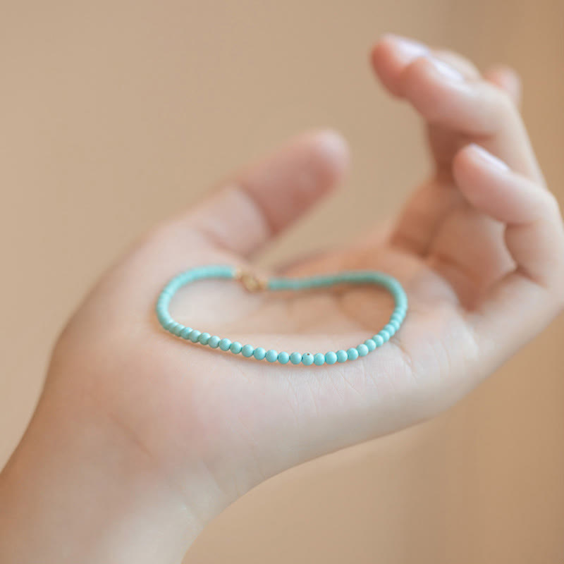 Wear FengShui 2mm Turquoise Ultra-thin Beads 14k Gold Plated Copper Wisdom Bracelet