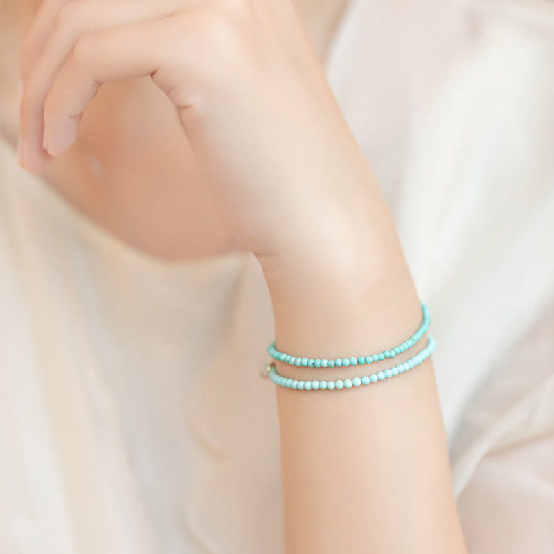 Wear FengShui 2mm Turquoise Ultra-thin Beads 14k Gold Plated Copper Wisdom Bracelet