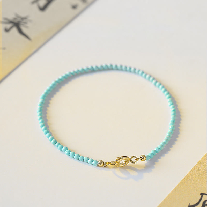Wear FengShui 2mm Turquoise Ultra-thin Beads 14k Gold Plated Copper Wisdom Bracelet