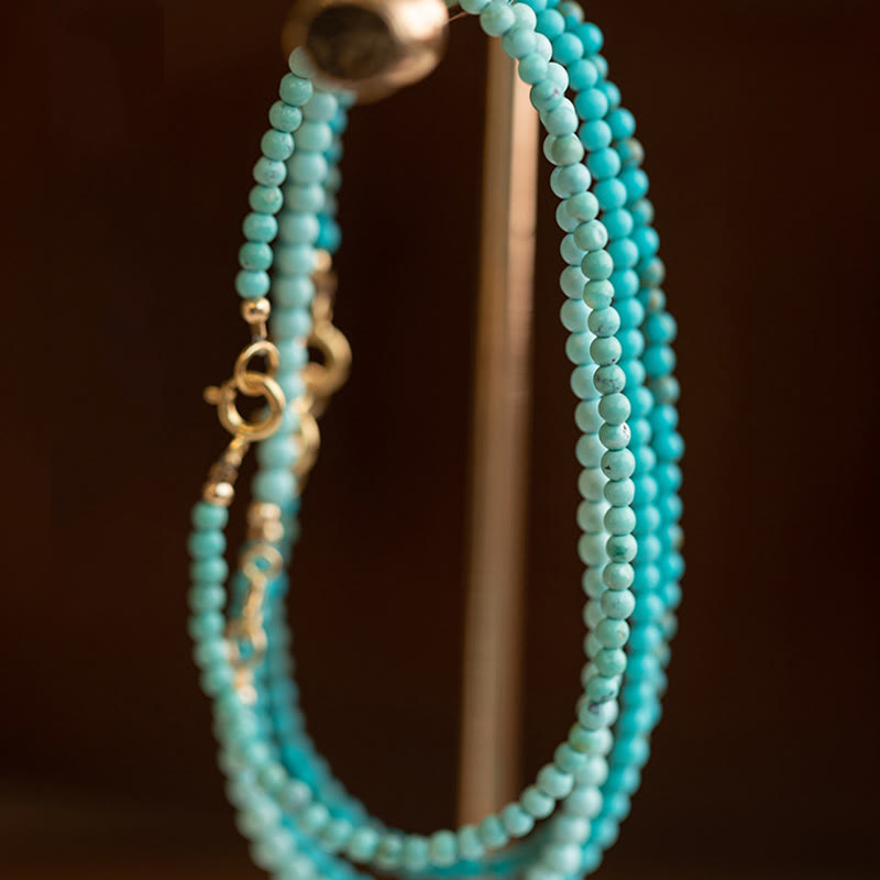 Wear FengShui 2mm Turquoise Ultra-thin Beads 14k Gold Plated Copper Wisdom Bracelet