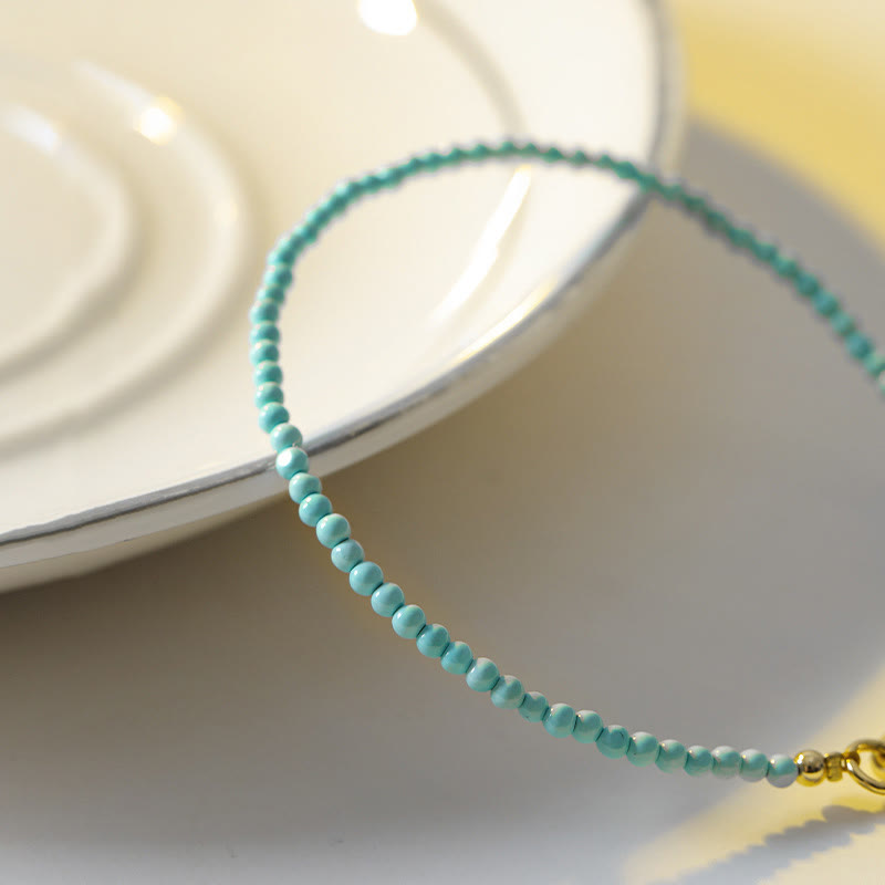 Wear FengShui 2mm Turquoise Ultra-thin Beads 14k Gold Plated Copper Wisdom Bracelet