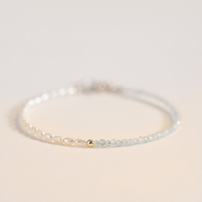 Wear FengShui 2mm Turquoise Pearl Ultra-thin Beads 14k Gold Plated Copper Wisdom Bracelet