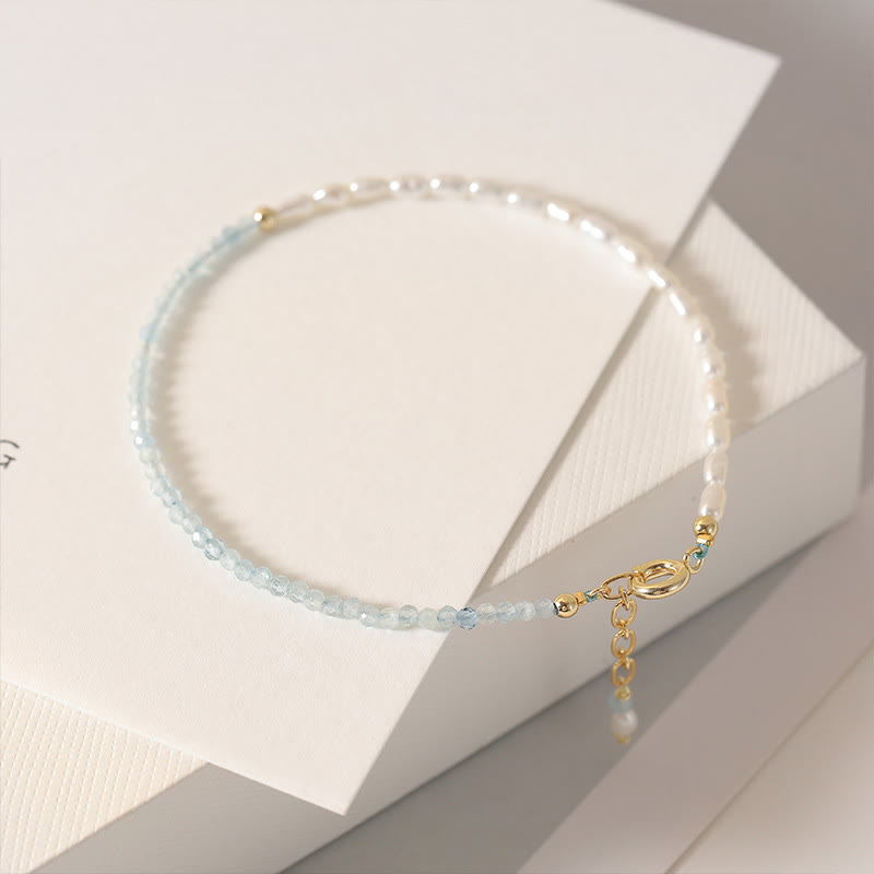 Wear FengShui 2mm Turquoise Pearl Ultra-thin Beads 14k Gold Plated Copper Wisdom Bracelet