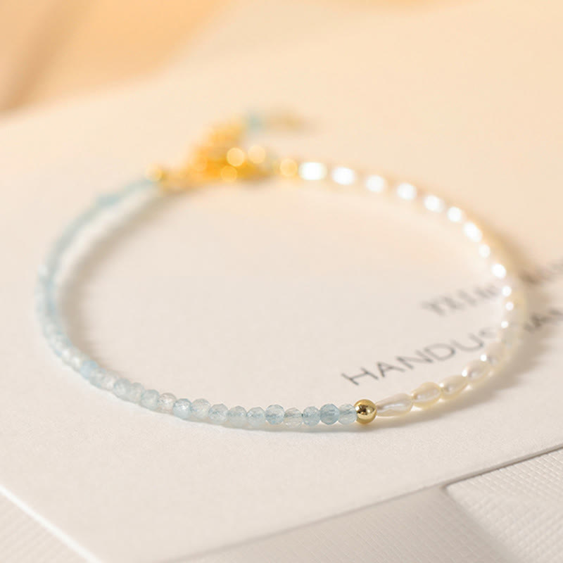 Wear FengShui 2mm Turquoise Pearl Ultra-thin Beads 14k Gold Plated Copper Wisdom Bracelet