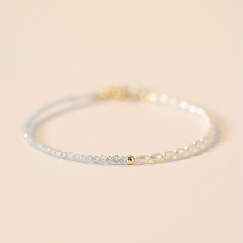 Wear FengShui 2mm Turquoise Pearl Ultra-thin Beads 14k Gold Plated Copper Wisdom Bracelet