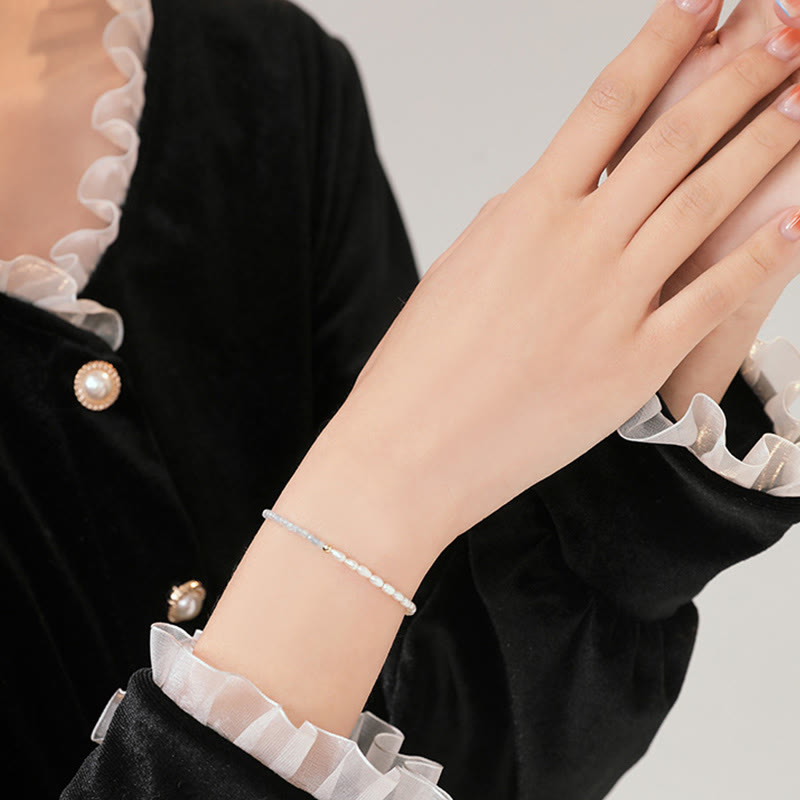 Wear FengShui 2mm Turquoise Pearl Ultra-thin Beads 14k Gold Plated Copper Wisdom Bracelet