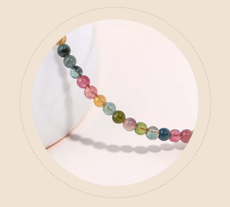 Wear FengShui 2mm Multicolor Tourmaline Ultra-thin Beads 14k Gold Plated Copper Wisdom Bracelet