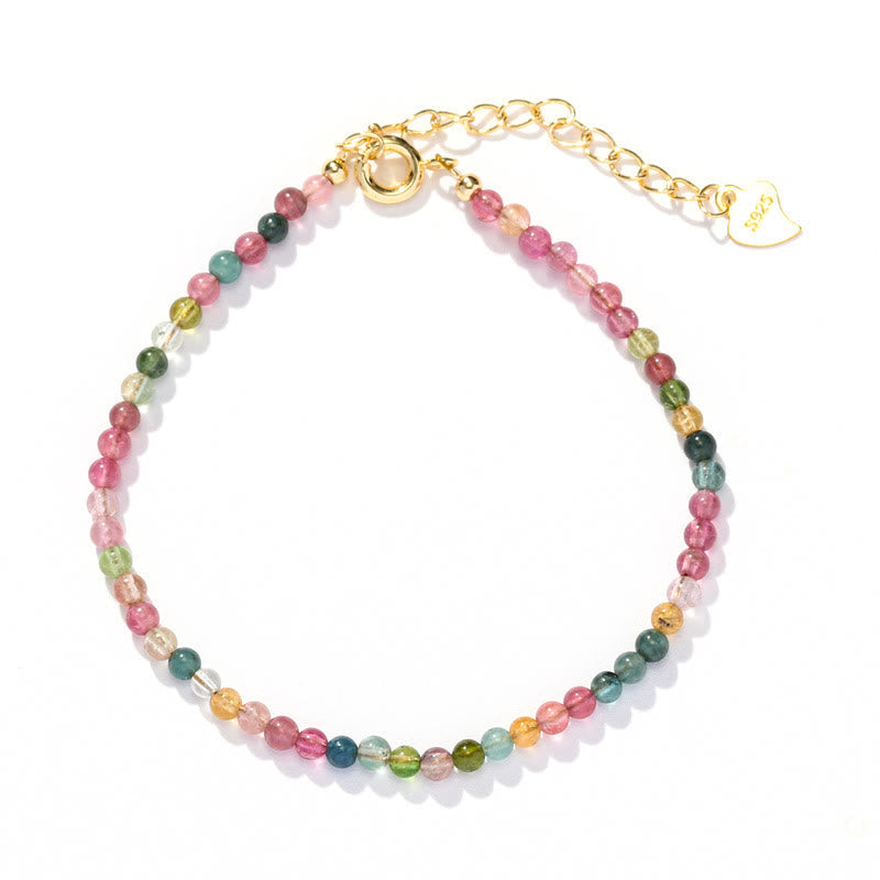 Wear FengShui 2mm Multicolor Tourmaline Ultra-thin Beads 14k Gold Plated Copper Wisdom Bracelet