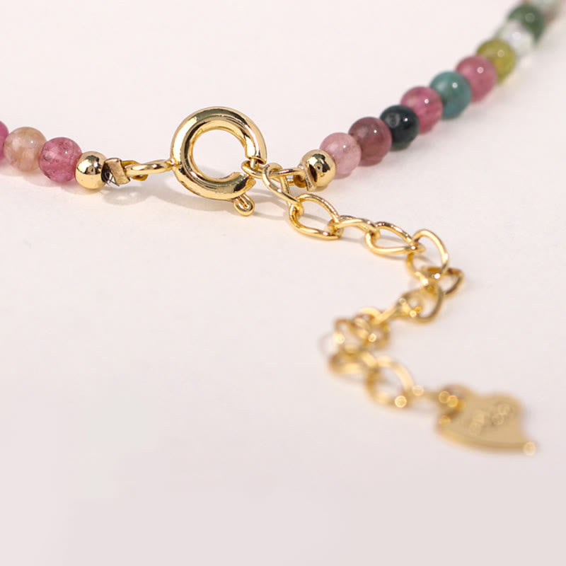 Wear FengShui 2mm Multicolor Tourmaline Ultra-thin Beads 14k Gold Plated Copper Wisdom Bracelet