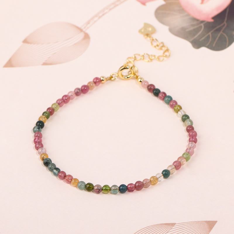 Wear FengShui 2mm Multicolor Tourmaline Ultra-thin Beads 14k Gold Plated Copper Wisdom Bracelet