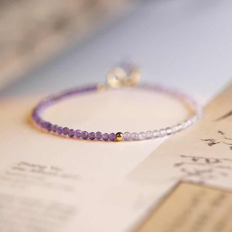 Wear FengShui 2.5mm Natural Amethyst Ultra-thin Beads 14k Gold Plated Copper Inner Peace Bracelet