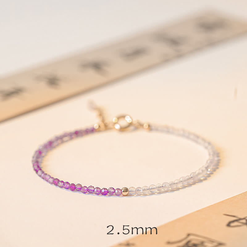 Wear FengShui 2.5mm Natural Amethyst Ultra-thin Beads 14k Gold Plated Copper Inner Peace Bracelet