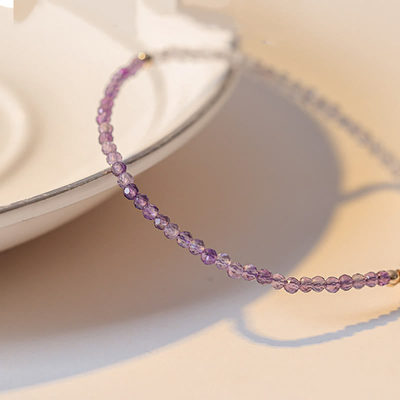Wear FengShui 2.5mm Natural Amethyst Ultra-thin Beads 14k Gold Plated Copper Inner Peace Bracelet