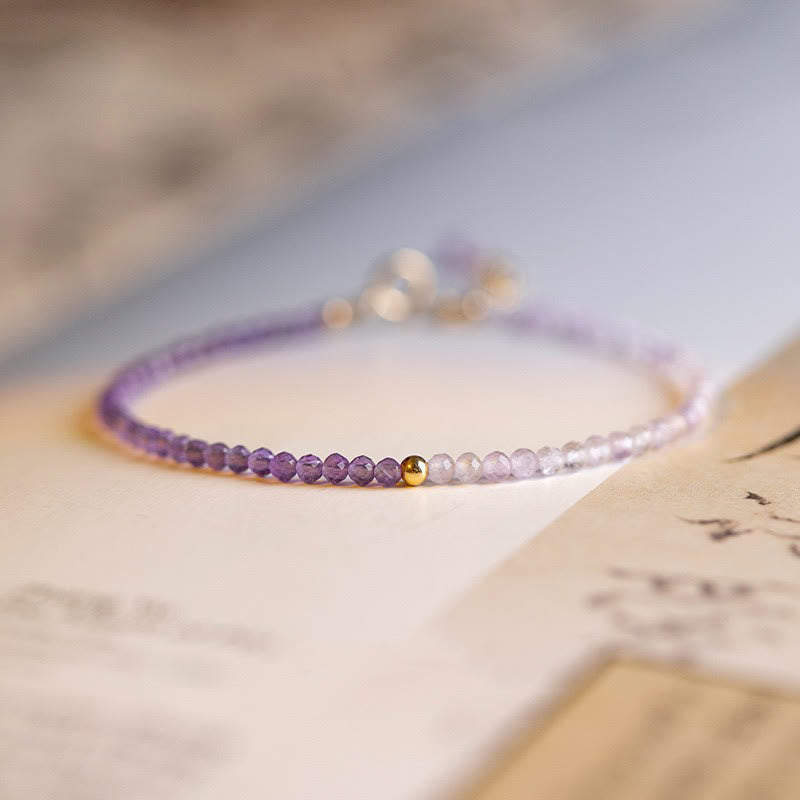 Wear FengShui 2.5mm Natural Amethyst Ultra-thin Beads 14k Gold Plated Copper Inner Peace Bracelet