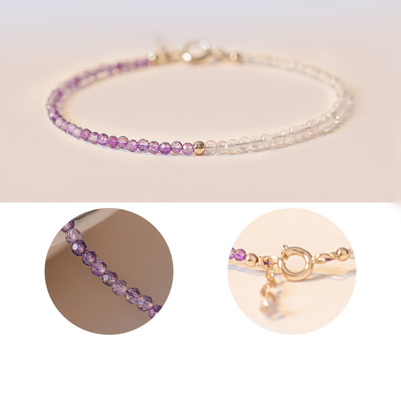 Wear FengShui 2.5mm Natural Amethyst Ultra-thin Beads 14k Gold Plated Copper Inner Peace Bracelet