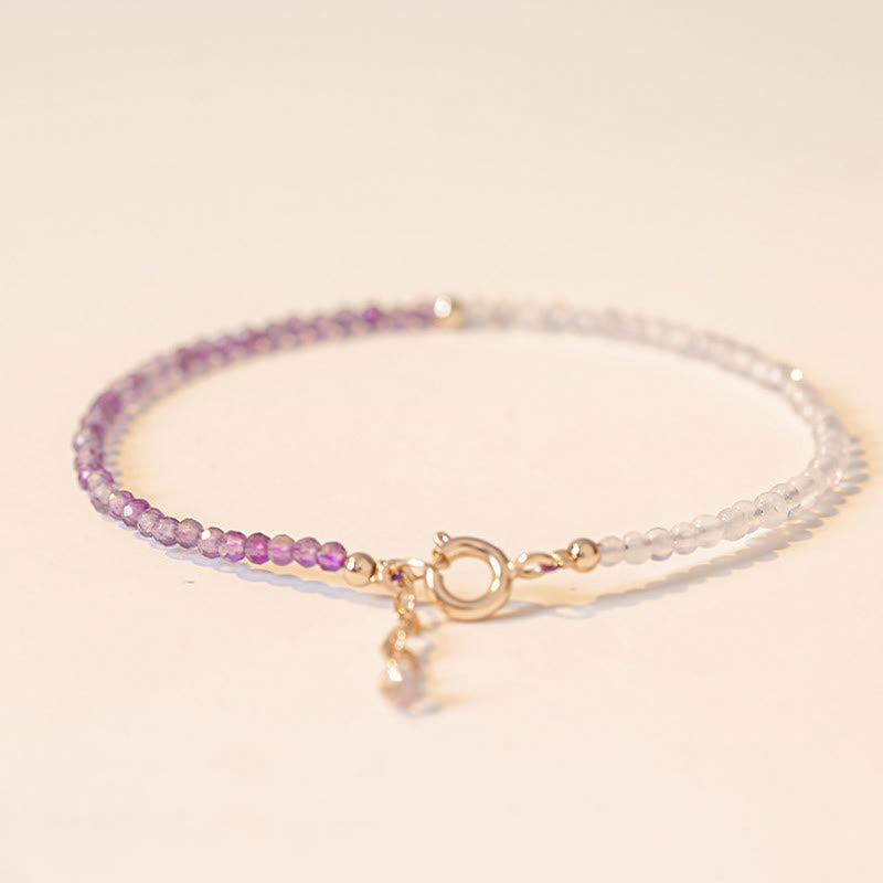 Wear FengShui 2.5mm Natural Amethyst Ultra-thin Beads 14k Gold Plated Copper Inner Peace Bracelet
