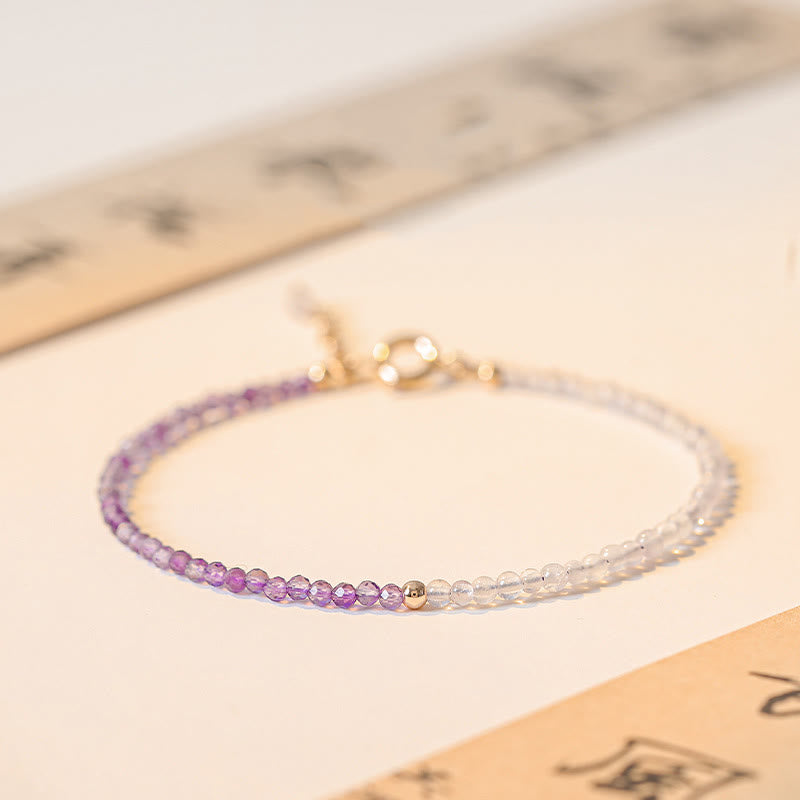 Wear FengShui 2.5mm Natural Amethyst Ultra-thin Beads 14k Gold Plated Copper Inner Peace Bracelet