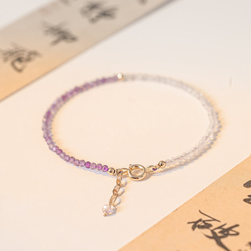Wear FengShui 2.5mm Natural Amethyst Ultra-thin Beads 14k Gold Plated Copper Inner Peace Bracelet