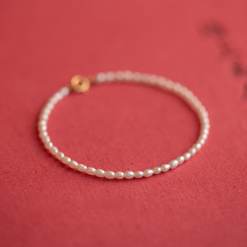 Wear FengShui 2mm Natural Pearl Ultra-thin Beads 14k Gold Plated Copper Wisdom Bracelet