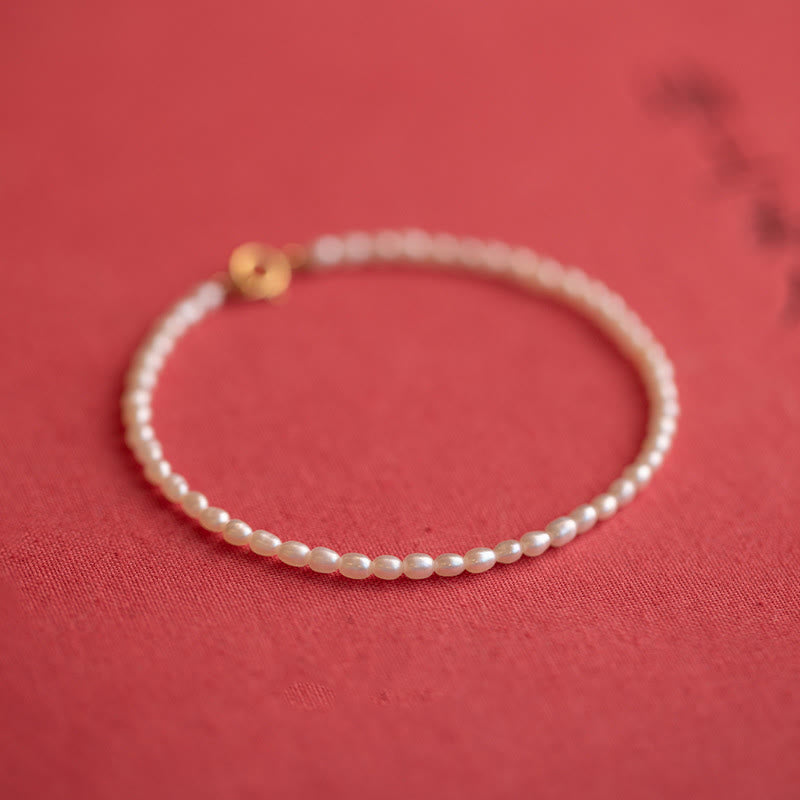 Wear FengShui 2mm Natural Pearl Ultra-thin Beads 14k Gold Plated Copper Wisdom Bracelet