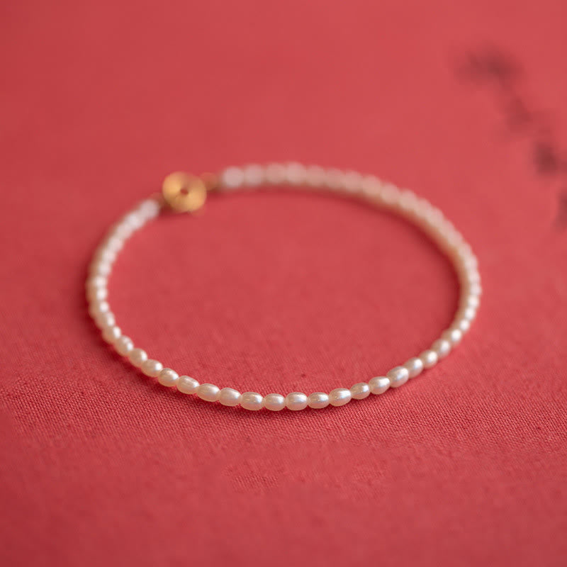 Wear FengShui 2mm Natural Pearl Ultra-thin Beads 14k Gold Plated Copper Wisdom Bracelet