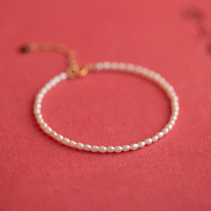 Wear FengShui 2mm Natural Pearl Ultra-thin Beads 14k Gold Plated Copper Wisdom Bracelet