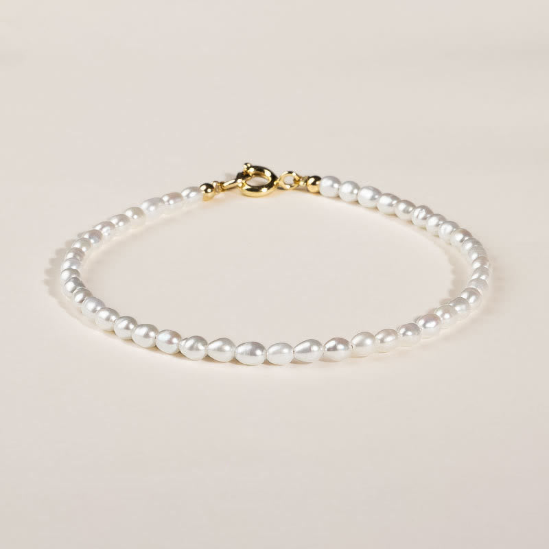 Wear FengShui 2mm Natural Pearl Ultra-thin Beads 14k Gold Plated Copper Wisdom Bracelet