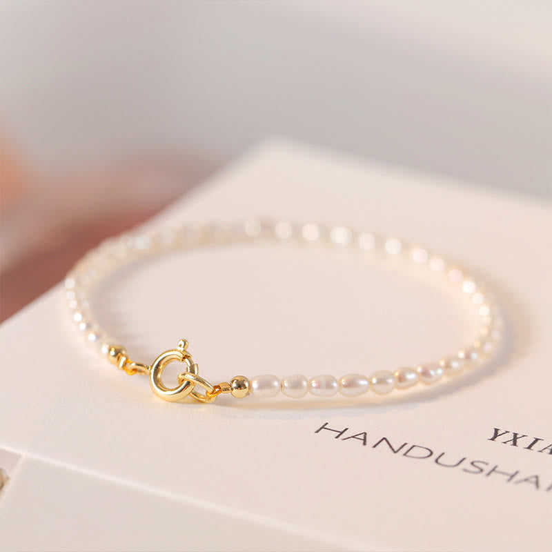 Wear FengShui 2mm Natural Pearl Ultra-thin Beads 14k Gold Plated Copper Wisdom Bracelet