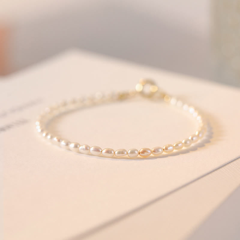 Wear FengShui 2mm Natural Pearl Ultra-thin Beads 14k Gold Plated Copper Wisdom Bracelet