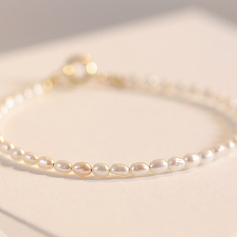Wear FengShui 2mm Natural Pearl Ultra-thin Beads 14k Gold Plated Copper Wisdom Bracelet