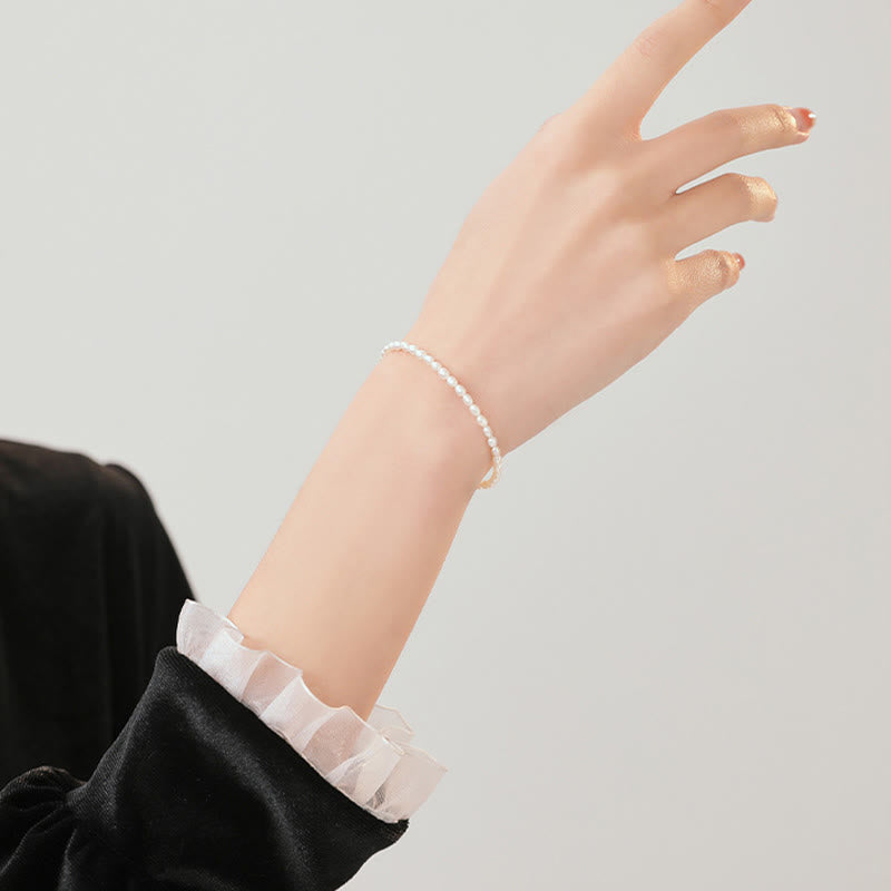 Wear FengShui 2mm Natural Pearl Ultra-thin Beads 14k Gold Plated Copper Wisdom Bracelet