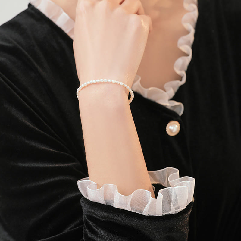 Wear FengShui 2mm Natural Pearl Ultra-thin Beads 14k Gold Plated Copper Wisdom Bracelet